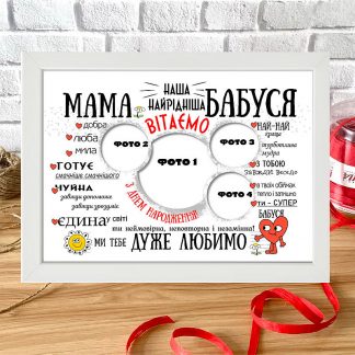 Подарунок постер вітальна листівка із фото для бабусі, для мами