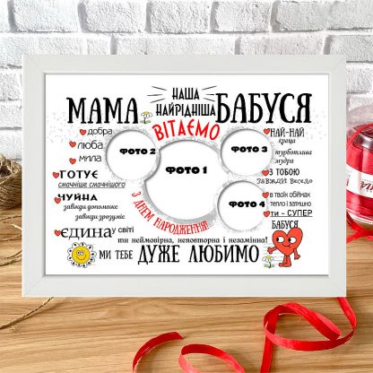 Подарунок постер вітальна листівка із фото для бабусі, для мами